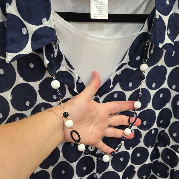 Alfred Dunner Navy Circle Print Blouse - Picture 3 of 5